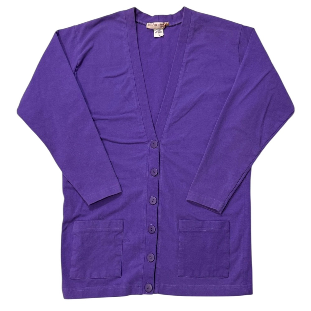 Lauren Hansen Sport Purple Button Front Cardigan Sweater Pockets Size M